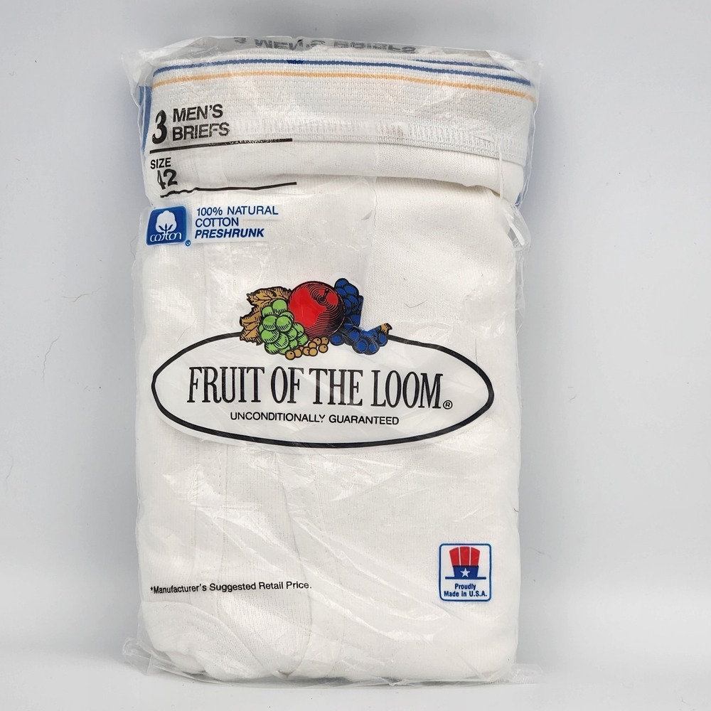 Vintage 1986 Fruit of the Loom White Briefs Underwear 42 Whitey Tighties NOS